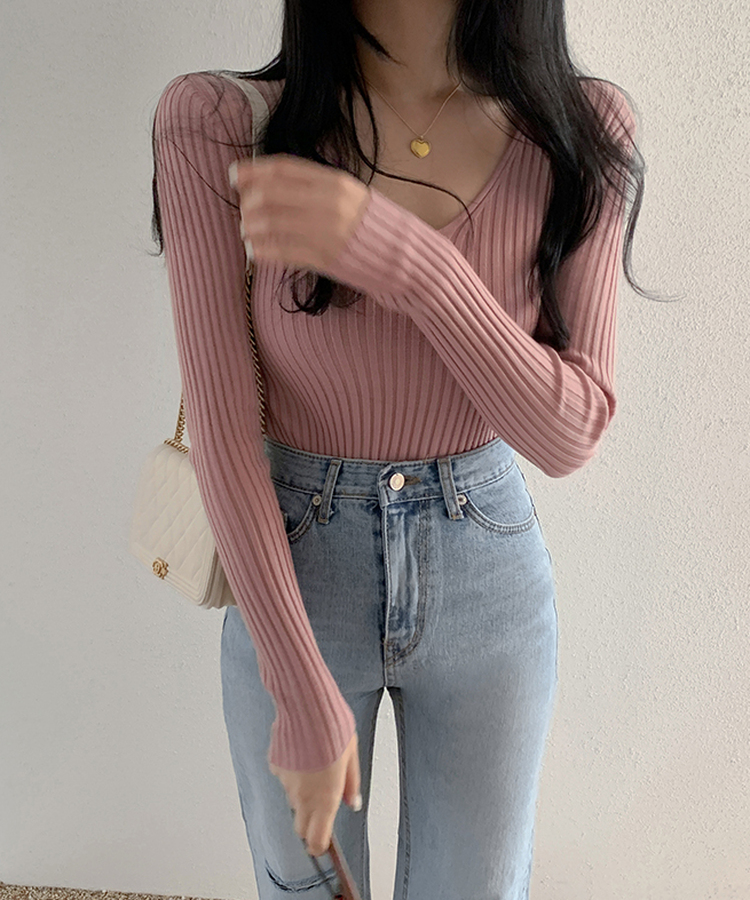 リブ 長袖 ニット 7カラー PINK