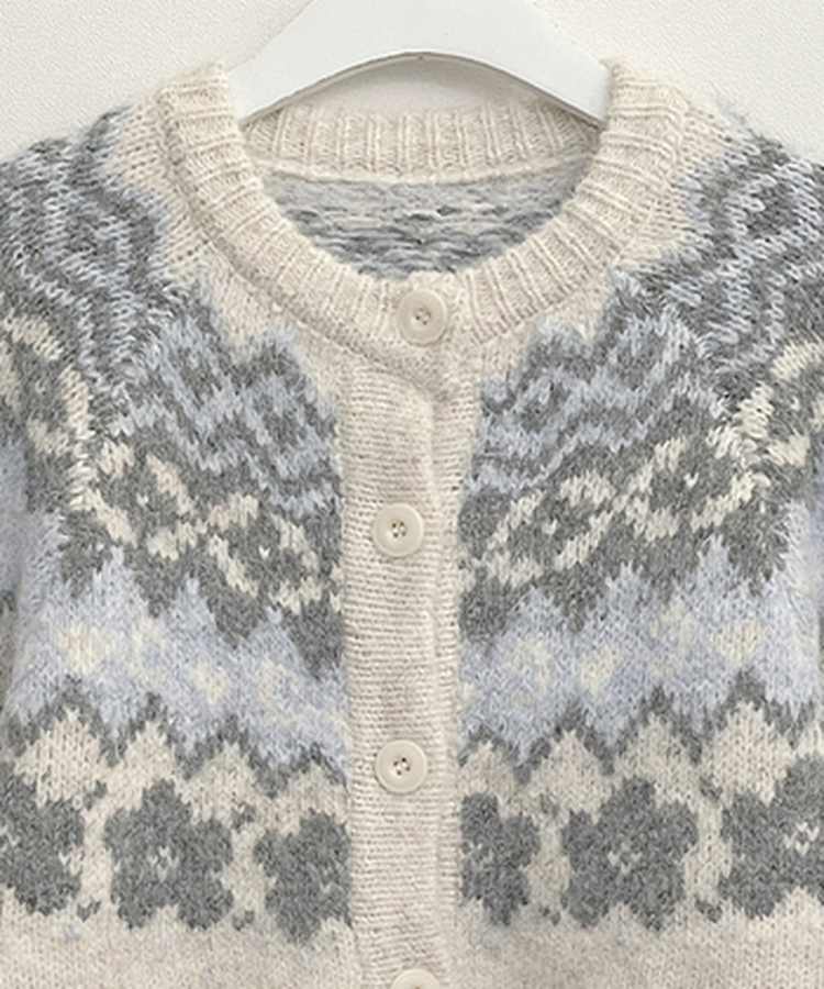 아이스플라워눈꽃노르딕패턴라운드울니트가디건