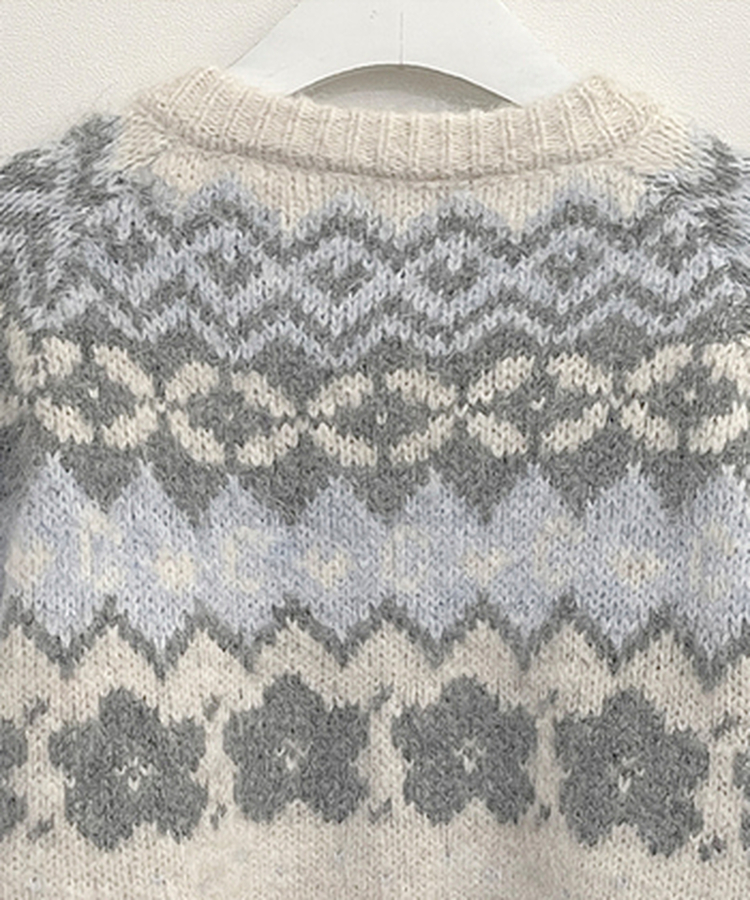 아이스플라워눈꽃노르딕패턴라운드울니트가디건