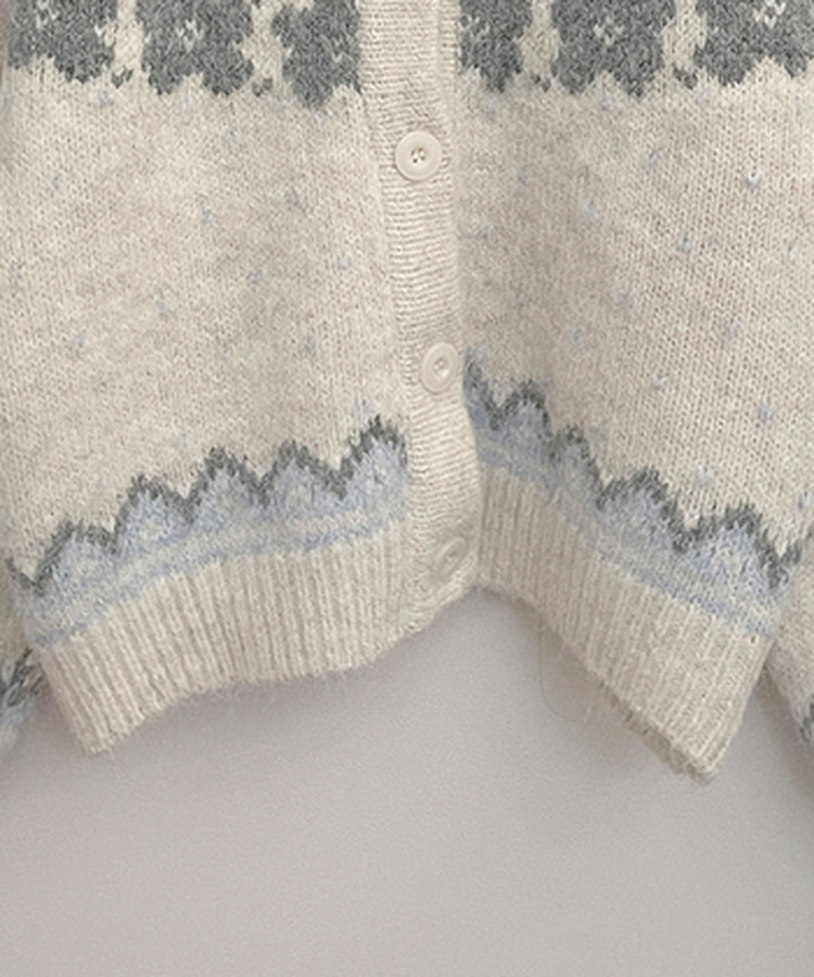 아이스플라워눈꽃노르딕패턴라운드울니트가디건