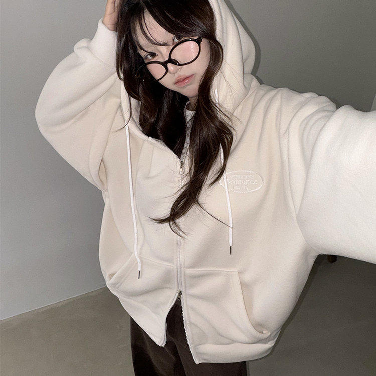 刺繍フリースフードジップアップ｜ジャンパー｜韓国ファッション通販 SONA