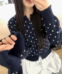 ラウンドドットニットカーディガン(5color) NAVY