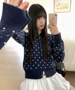 ラウンドドットニットカーディガン(5color) NAVY