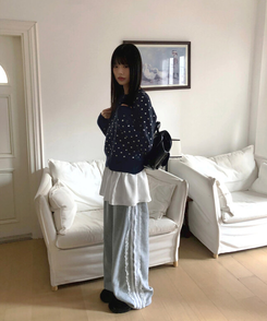 ラウンドドットニットカーディガン(5color) NAVY