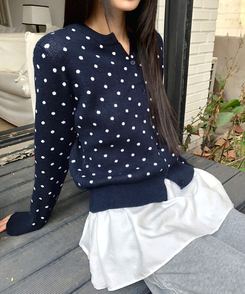 ラウンドドットニットカーディガン(5color) NAVY