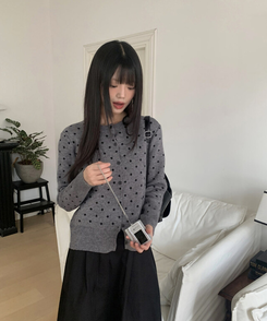 ラウンドドットニットカーディガン(5color) GRAY