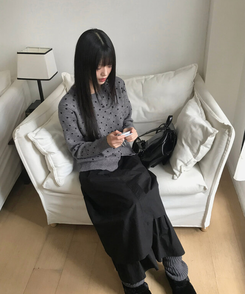 ラウンドドットニットカーディガン(5color) GRAY