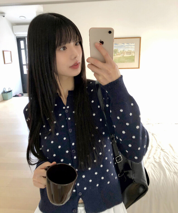 ラウンドドットニットカーディガン(5color) NAVY