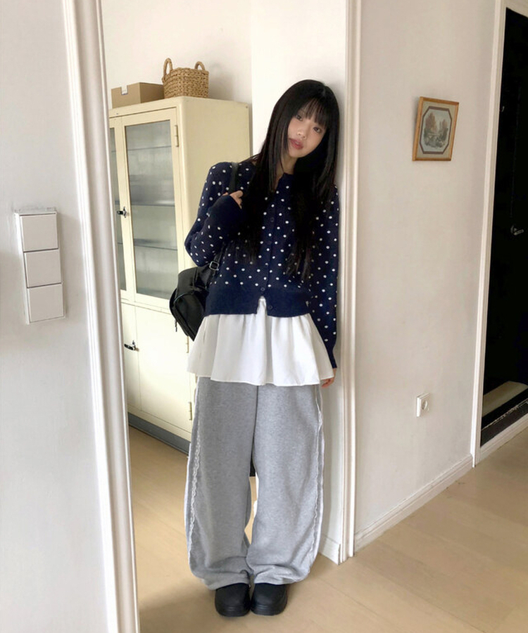 ラウンドドットニットカーディガン(5color) NAVY