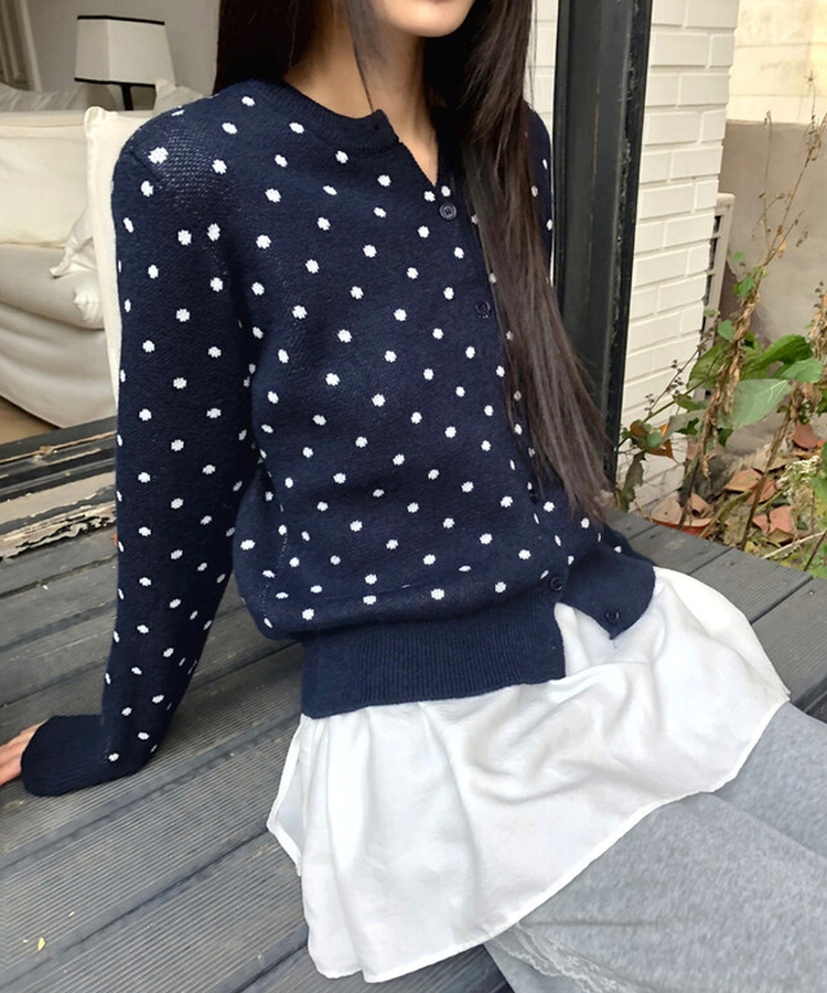 ラウンドドットニットカーディガン(5color) NAVY