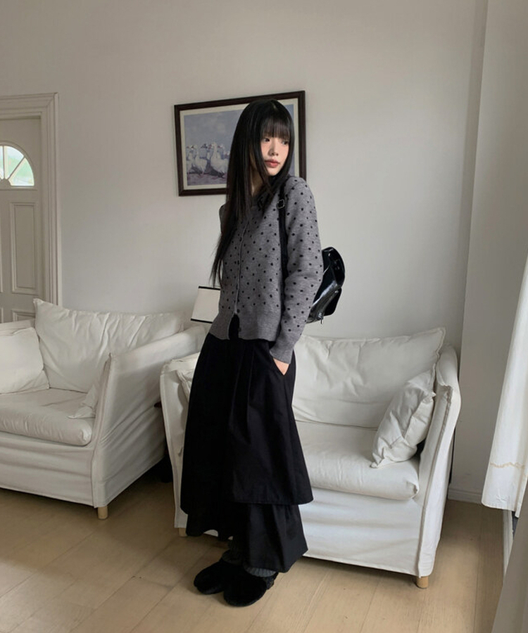 ラウンドドットニットカーディガン(5color) GRAY