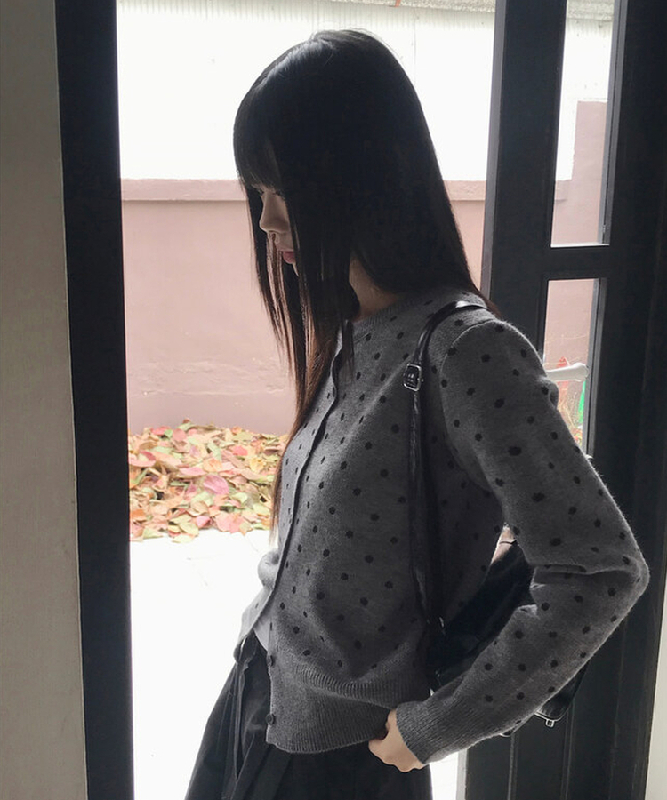 ラウンドドットニットカーディガン(5color) GRAY