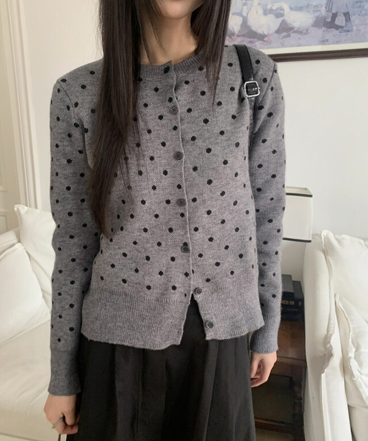 ラウンドドットニットカーディガン(5color) GRAY