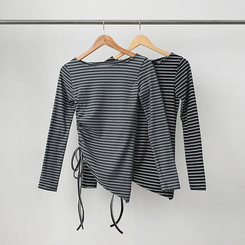 【起毛】ストライプシャーリング長袖Ｔシャツ