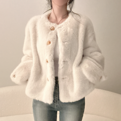 フェイクファーノーカラージャケット IVORY