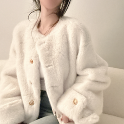 フェイクファーノーカラージャケット IVORY