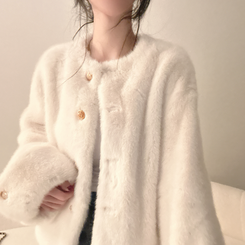 フェイクファーノーカラージャケット IVORY