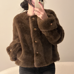 フェイクファーノーカラージャケット BROWN