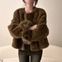 フェイクファーノーカラージャケット BROWN