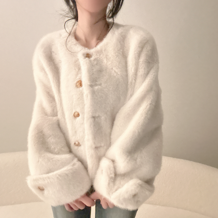 フェイクファーノーカラージャケット IVORY