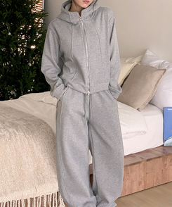 【SET】トレーニングフードジップアップ ワイドパンツ GRAY
