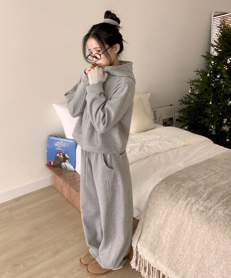 【SET】トレーニングフードジップアップ ワイドパンツ GRAY