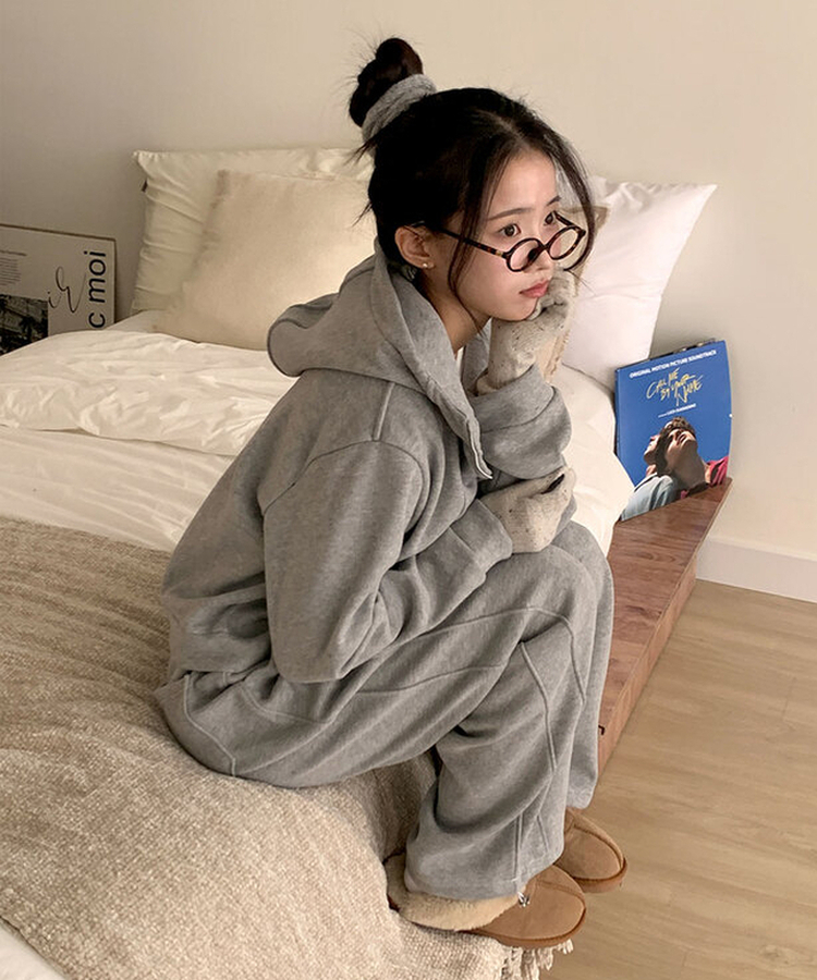 【SET】トレーニングフードジップアップ ワイドパンツ GRAY