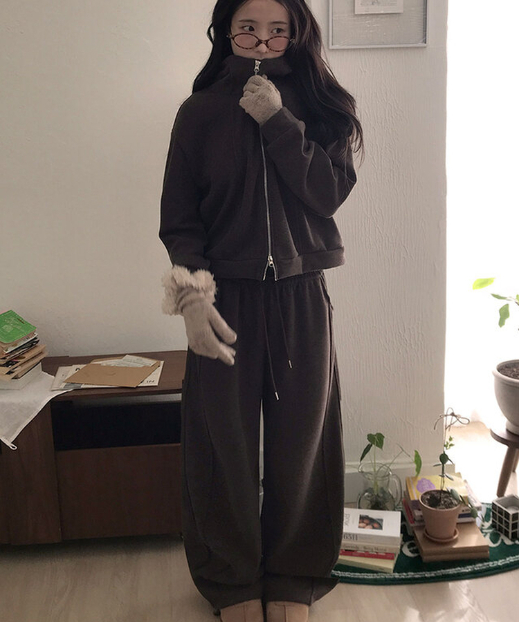 【SET】トレーニングフードジップアップ ワイドパンツ CHESTNUT BROWN
