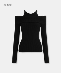 オフショルホルターネックニット BLACK