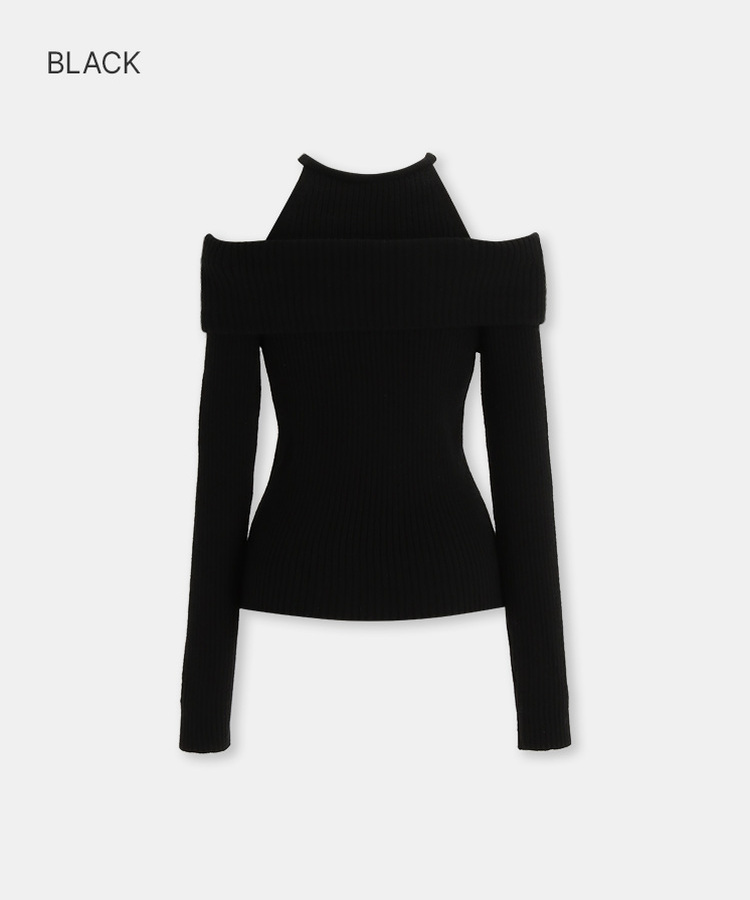 オフショルホルターネックニット BLACK