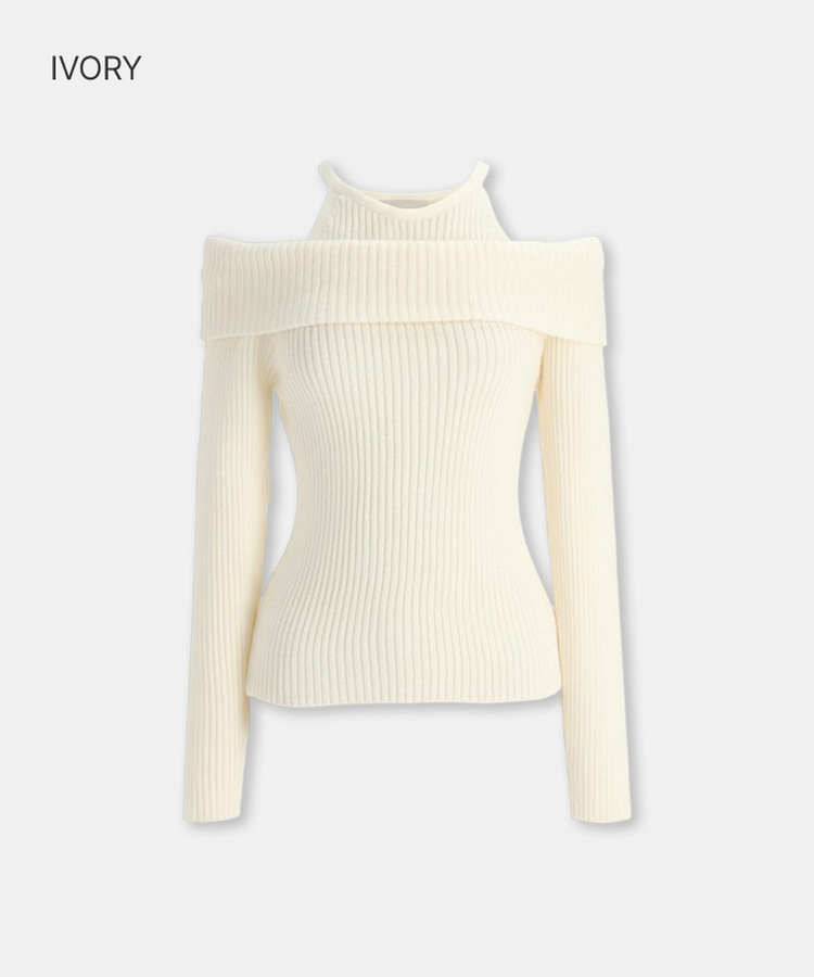 オフショルホルターネックニット IVORY