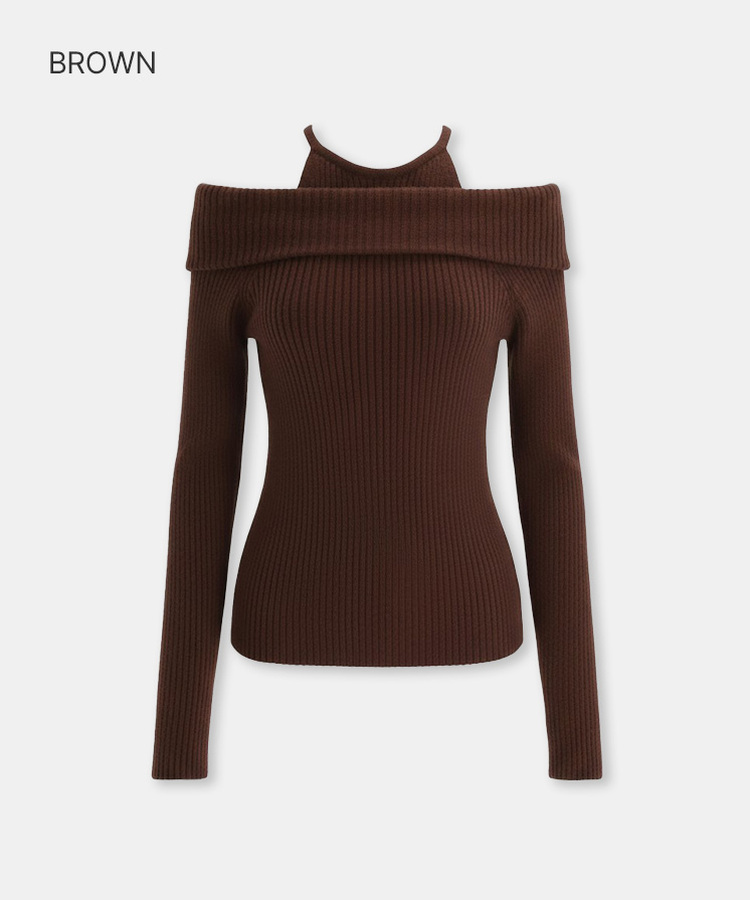 オフショルホルターネックニット BROWN