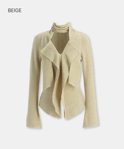【タイ付き】フリルVネックニットブラウス BEIGE