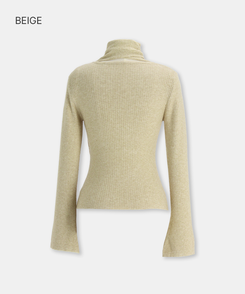 【タイ付き】フリルVネックニットブラウス BEIGE