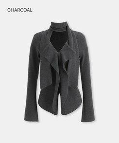 【タイ付き】フリルVネックニットブラウス CHARCOAL