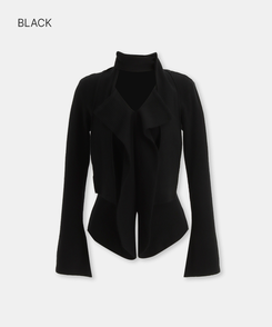 【タイ付き】フリルVネックニットブラウス BLACK