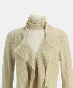 【タイ付き】フリルVネックニットブラウス