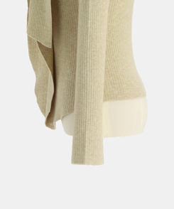 【タイ付き】フリルVネックニットブラウス