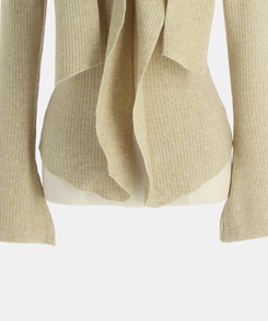 【タイ付き】フリルVネックニットブラウス