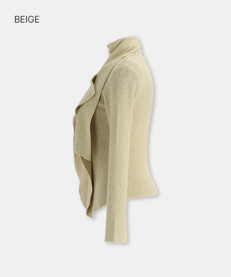 【タイ付き】フリルVネックニットブラウス BEIGE