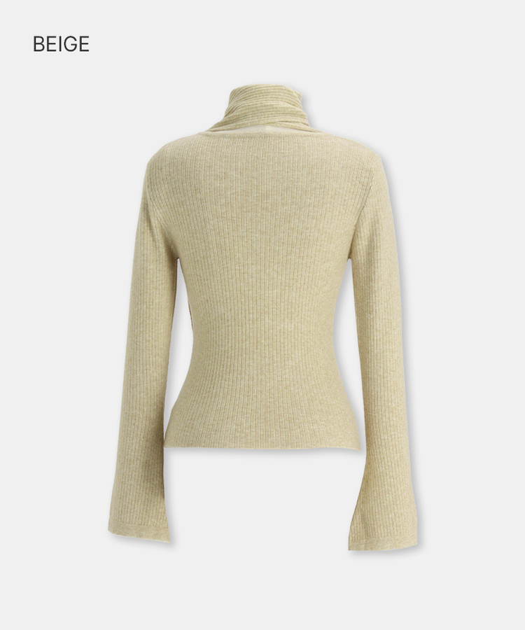 【タイ付き】フリルVネックニットブラウス BEIGE