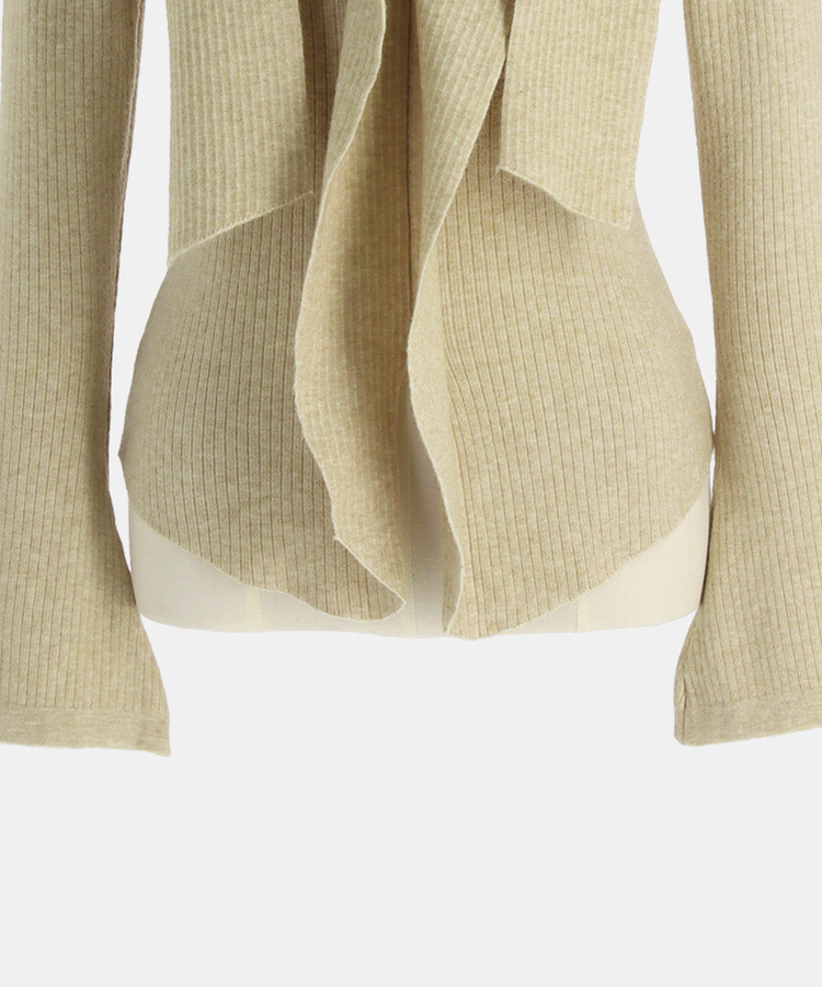 【タイ付き】フリルVネックニットブラウス