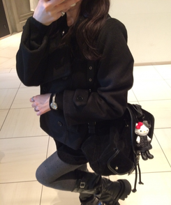 더블 버튼 누빔 숏 코트 블랙