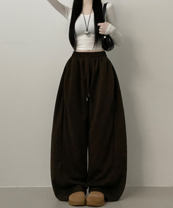 기모안감업트힙포켓트레이닝밴딩와이드롱팬츠 브라운