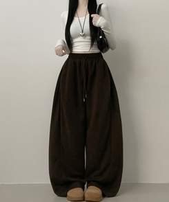 기모안감업트힙포켓트레이닝밴딩와이드롱팬츠 브라운