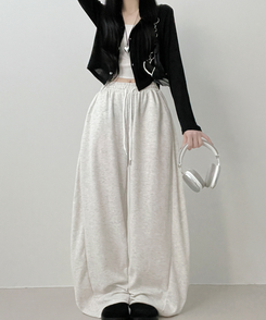 기모안감업트힙포켓트레이닝밴딩와이드롱팬츠 백멜란지