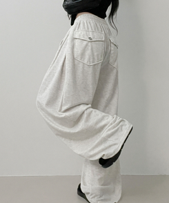 기모안감업트힙포켓트레이닝밴딩와이드롱팬츠 백멜란지