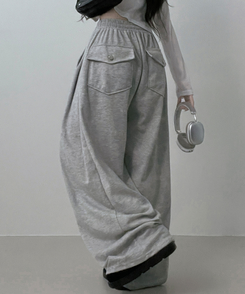 기모안감업트힙포켓트레이닝밴딩와이드롱팬츠 그레이