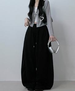 기모안감업트힙포켓트레이닝밴딩와이드롱팬츠 블랙