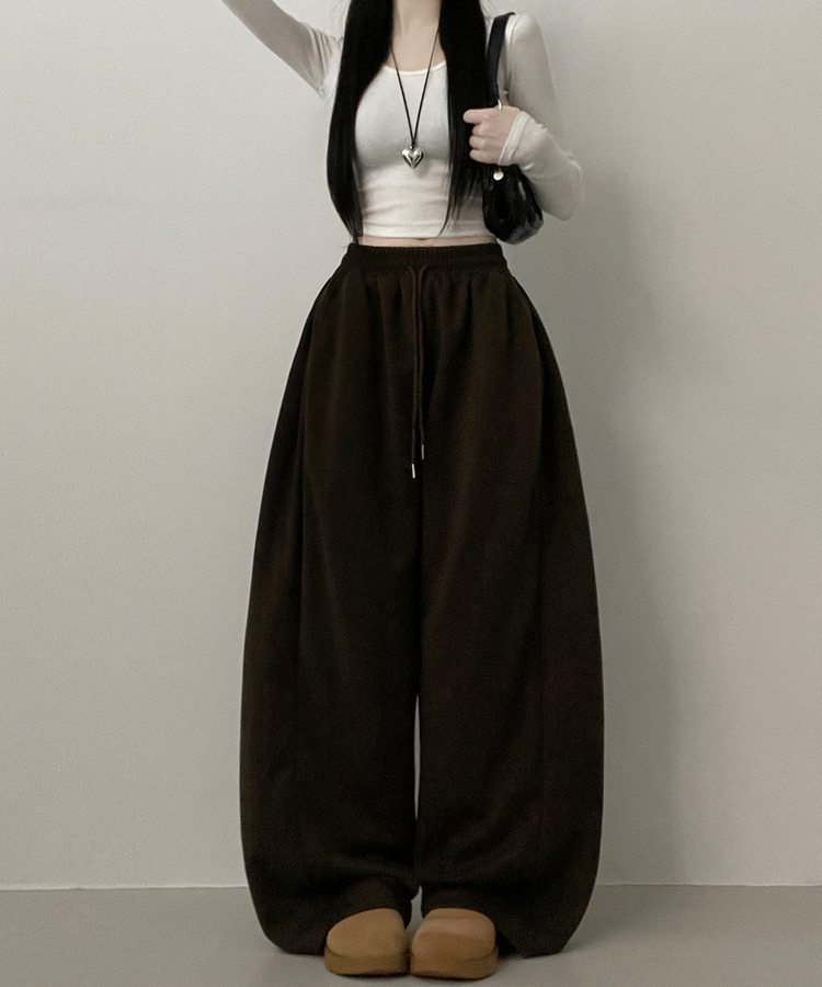 기모안감업트힙포켓트레이닝밴딩와이드롱팬츠 브라운